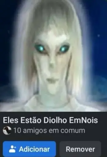 Um print de uma comunidade do Facebook chamada "Eles Estão Diolho EmNois" com 10 amigos em comum ainda.