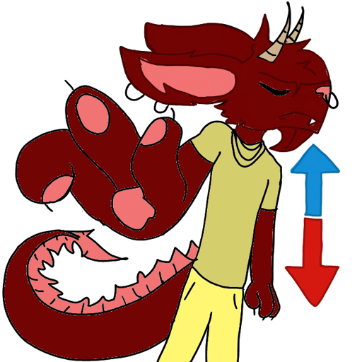 furry with hand out maroon red fur yellow shirt and pants